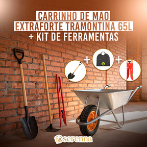 Kit Carrinho De Mão Extra Forte 65L Carriola + Pa de bico + Enxada + Cavadeira