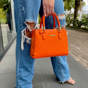 BOLSA LOLLA COURO LEGÍTIMO LARANJA TAMANHO G
