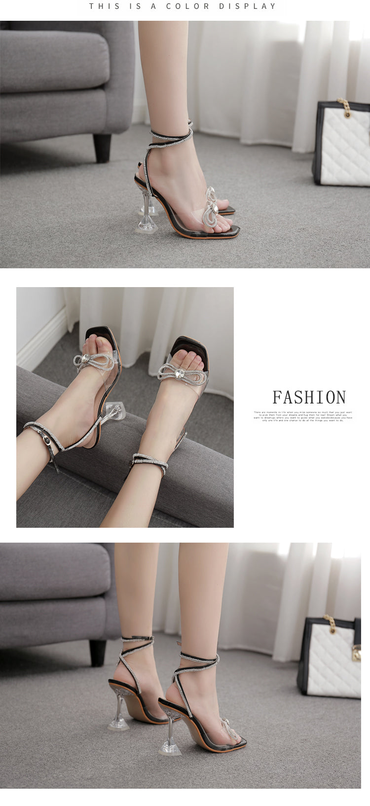 SANDÁLIA SALTO TAÇA ACRÍLICO PRETA COM STRASS