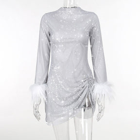 VESTIDO SHENI COM PLUMAS