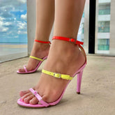 SANDÁLIA ANA ROSA COM TIRAS VERDE LEMON E LARANJA