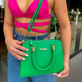 BOLSA LOLLA COURO LEGÍTIMO VERDE GARDEM TAMANHO G