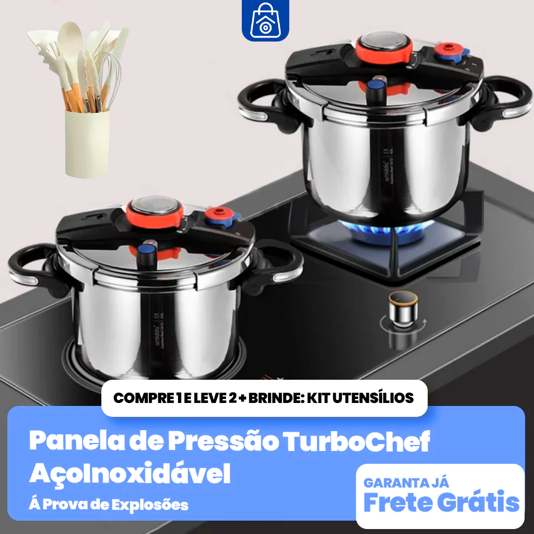 [COMPRE 1 LEVE 2] - KIT Panelas de Pressão TurboChef Aço Inoxidável - Á Prova de Explosões + Brinde: Kit Utensílios