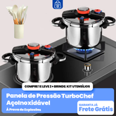 [COMPRE 1 LEVE 2] - KIT Panelas de Pressão TurboChef Aço Inoxidável - Á Prova de Explosões + Brinde: Kit Utensílios