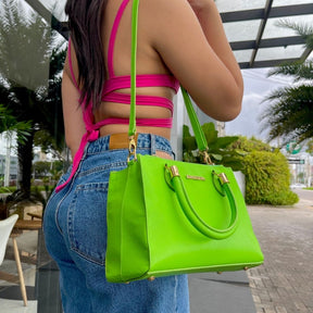 BOLSA LOLLA COURO LEGÍTIMO VERDE TAMANHO G