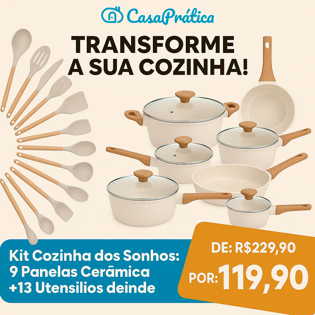 [SOMENTE HOJE] - Kit Cozinha dos Sonhos: 9 Panelas Ceramica + 13 Utensílios de Brinde
