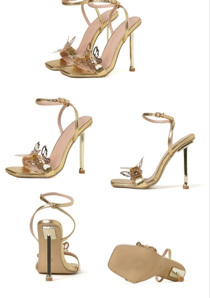 SANDÁLIA DOURADA BUTTERFLY SALTO FINO