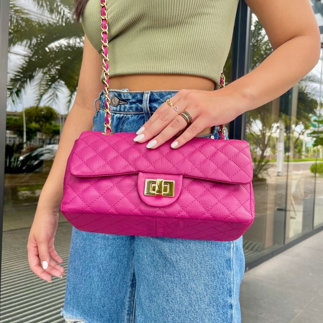 BOLSA KYM DE COURO LILÁS TAMANHO M