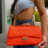 BOLSA KYM DE COURO LEGÍTIMO LARANJA  TAMANHO G