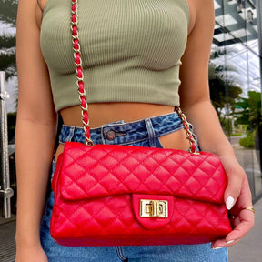 BOLSA KYM DE COURO LEGÍTIMO VERMELHA TAMANHO M