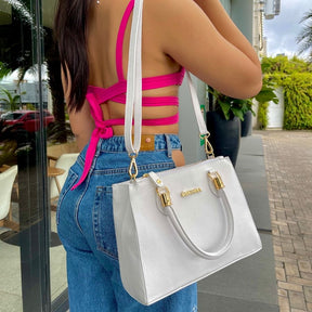 BOLSA LOLLA COURO LEGÍTIMO BRANCA TAMANHO G