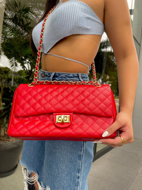 BOLSA KYM DE COURO LEGÍTIMO VERMELHA TAMANHO G