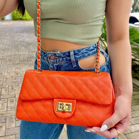 BOLSA KYM DE COURO LEGÍTIMO LARANJA TAMANHO M