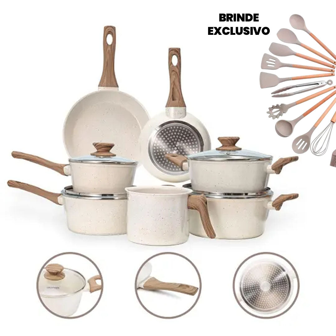 [SOMENTE HOJE] - Kit Cozinha dos Sonhos: 9 Panelas Ceramica + 13 Utensílios de Brinde