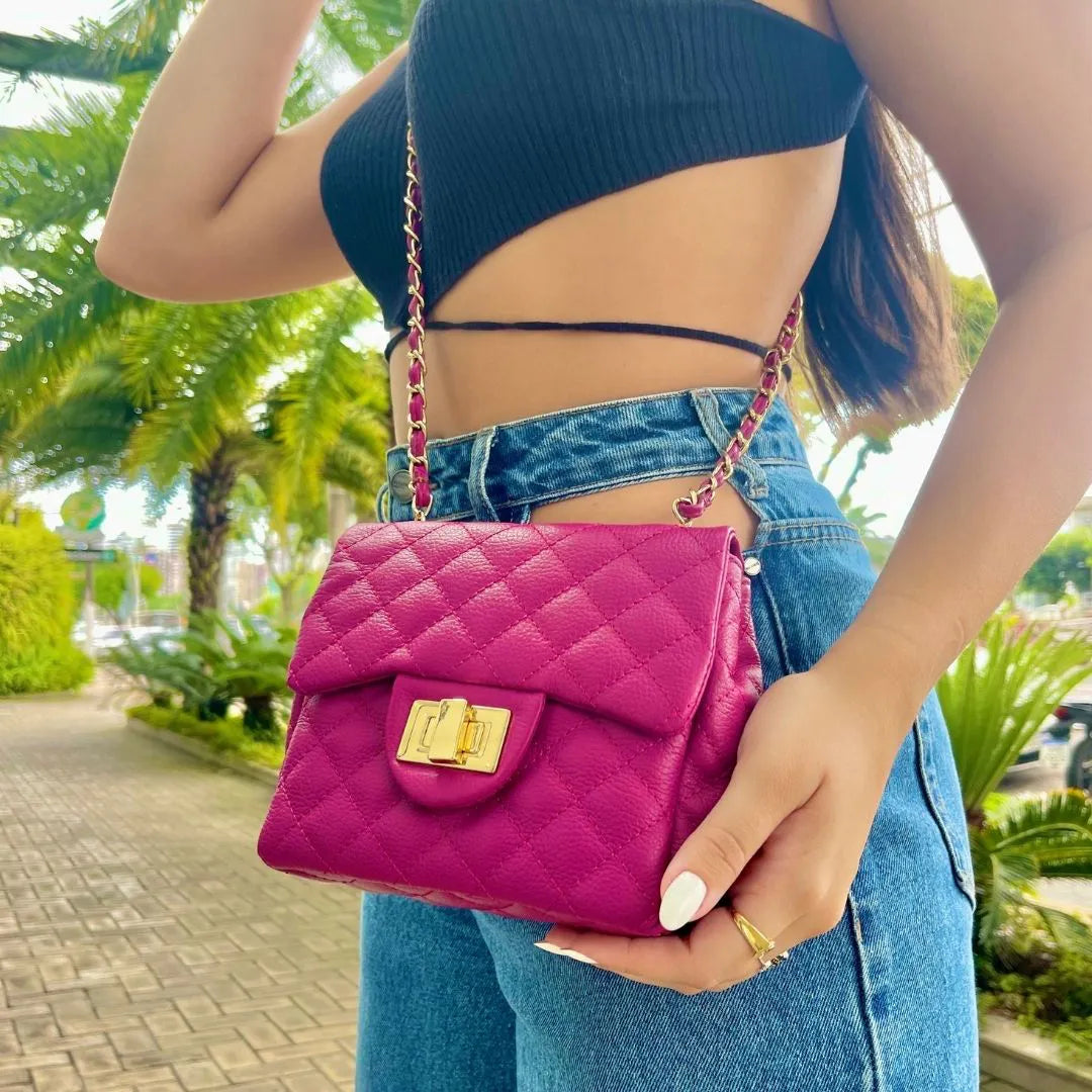 BOLSA KYM DE COURO LILÁS TAMANHO P