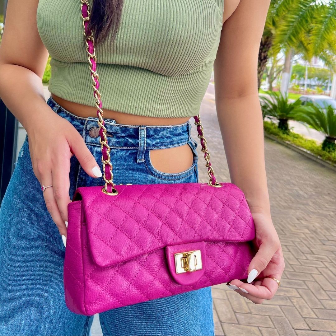 BOLSA KYM DE COURO LILÁS TAMANHO M