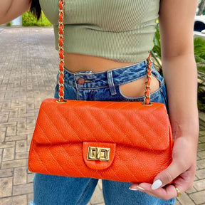 BOLSA KYM DE COURO LEGÍTIMO LARANJA TAMANHO M