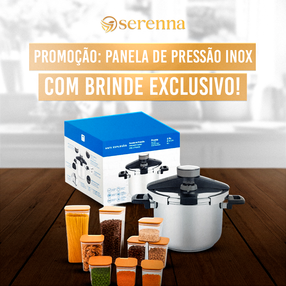 Panela de Pressão Inox à Prova de Explosões + BRINDE (Jogo 9 Potes Herméticos com Tampa de Bambu)